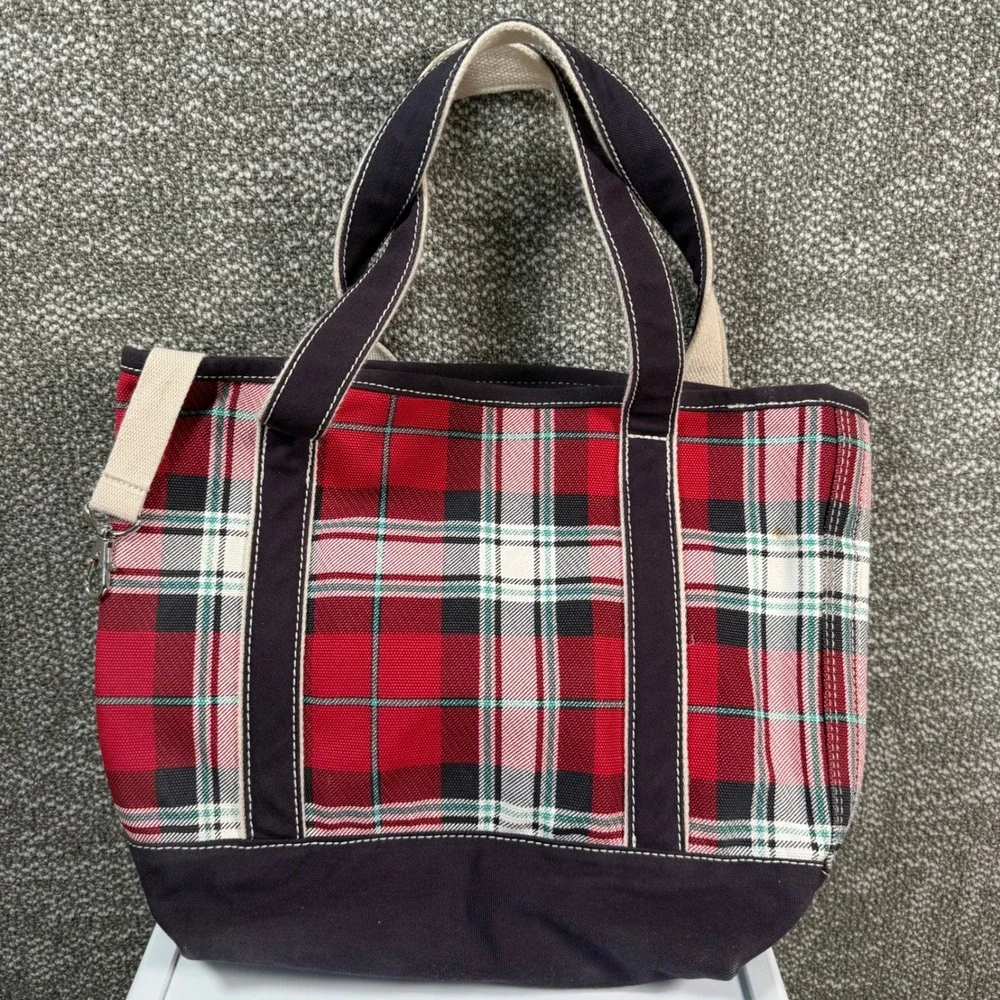 Lands' End Plaid Canvas Tote Bag Tartan Plaid Holiday Preppy Shopping Boat Tote